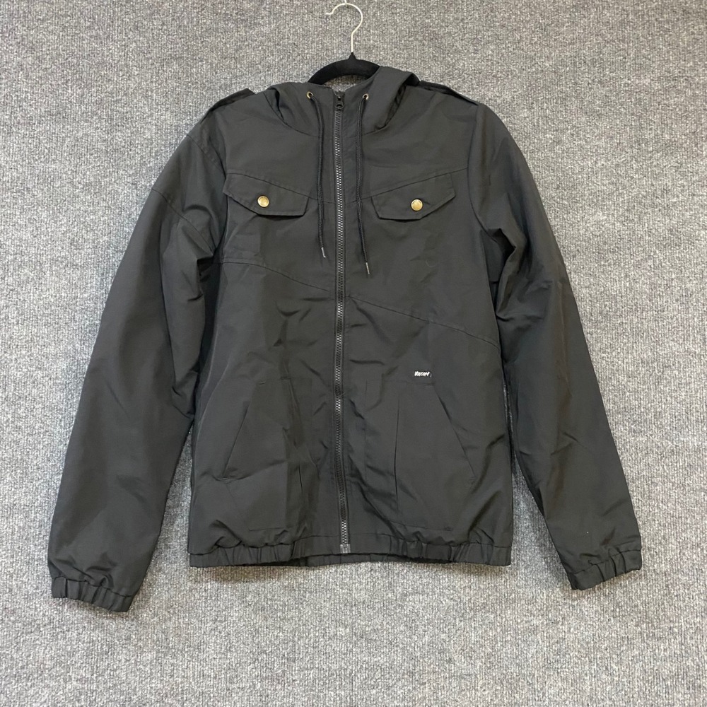 Volcom Enemy Lines Jacket Black Hooded Zip Up Palm Tree Lining B1511401 Small